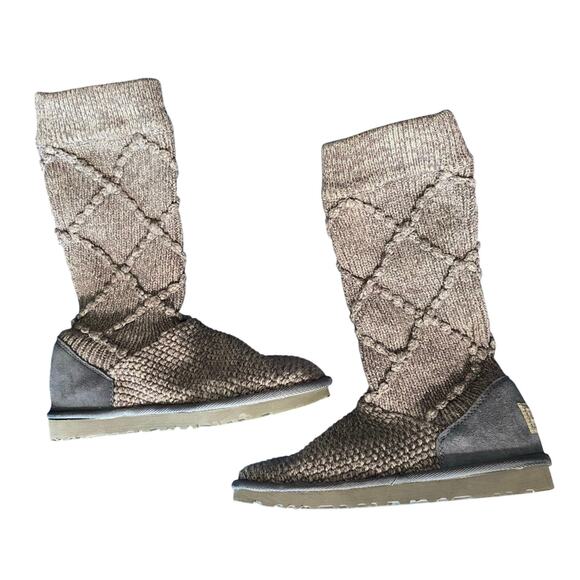UGG Lattice Cardy Knit Boots Gray Women’s 10 Tall Slouch Winter Cozy Cottagecore - Picture 2 of 9